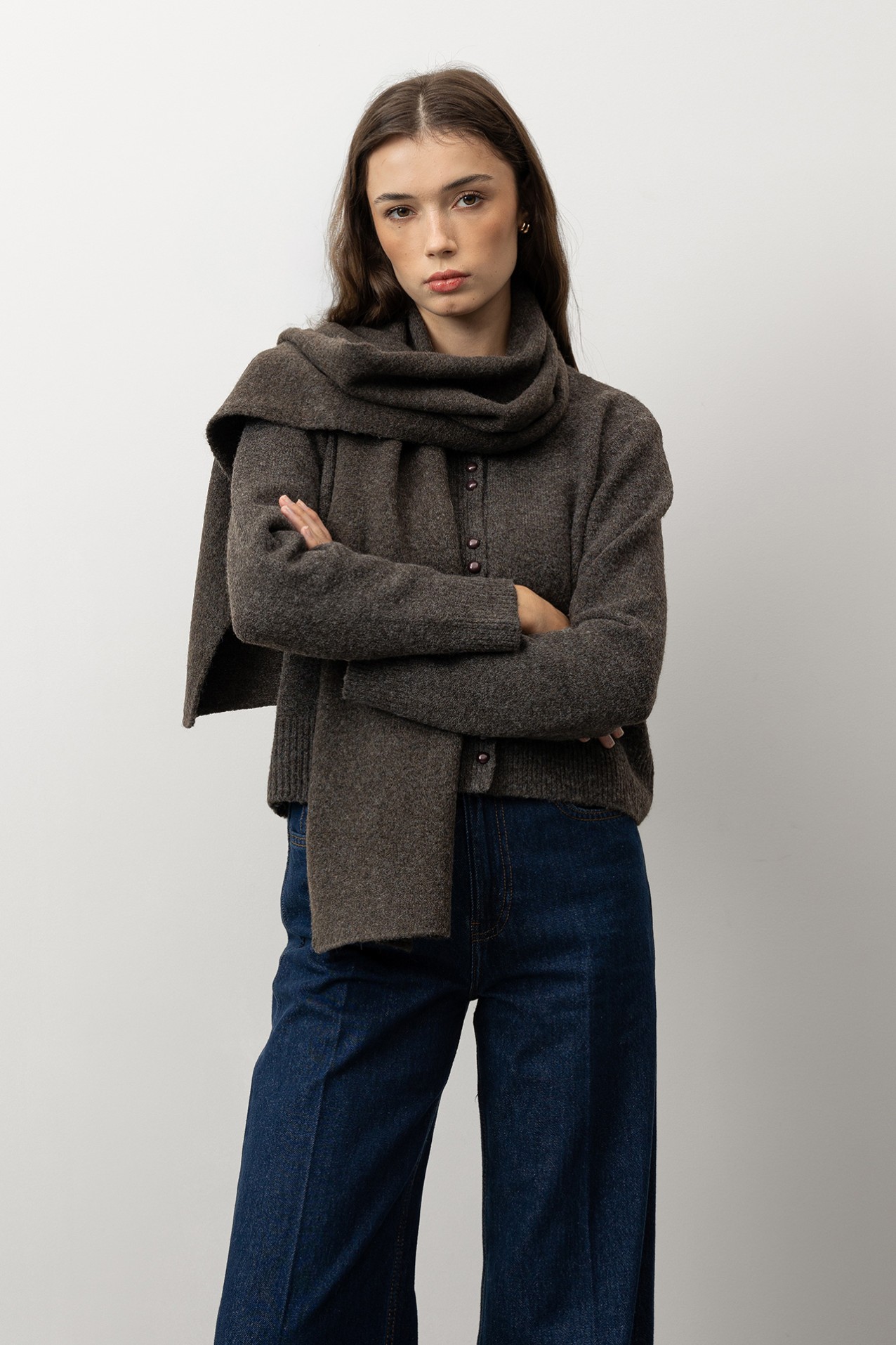 Cardigan Tricotado Castanho