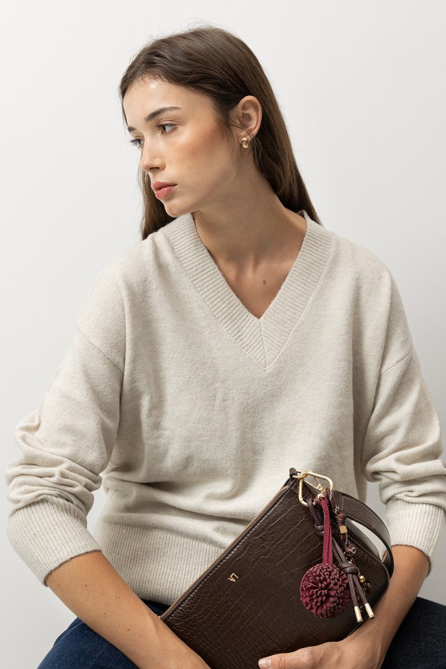 Beige V-Neck Sweater