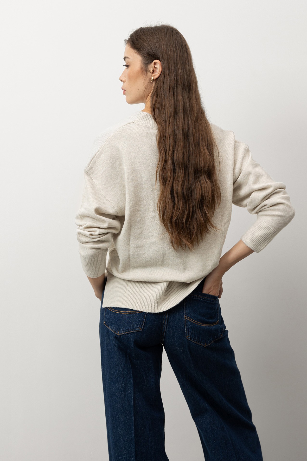 Beige V-Neck Sweater