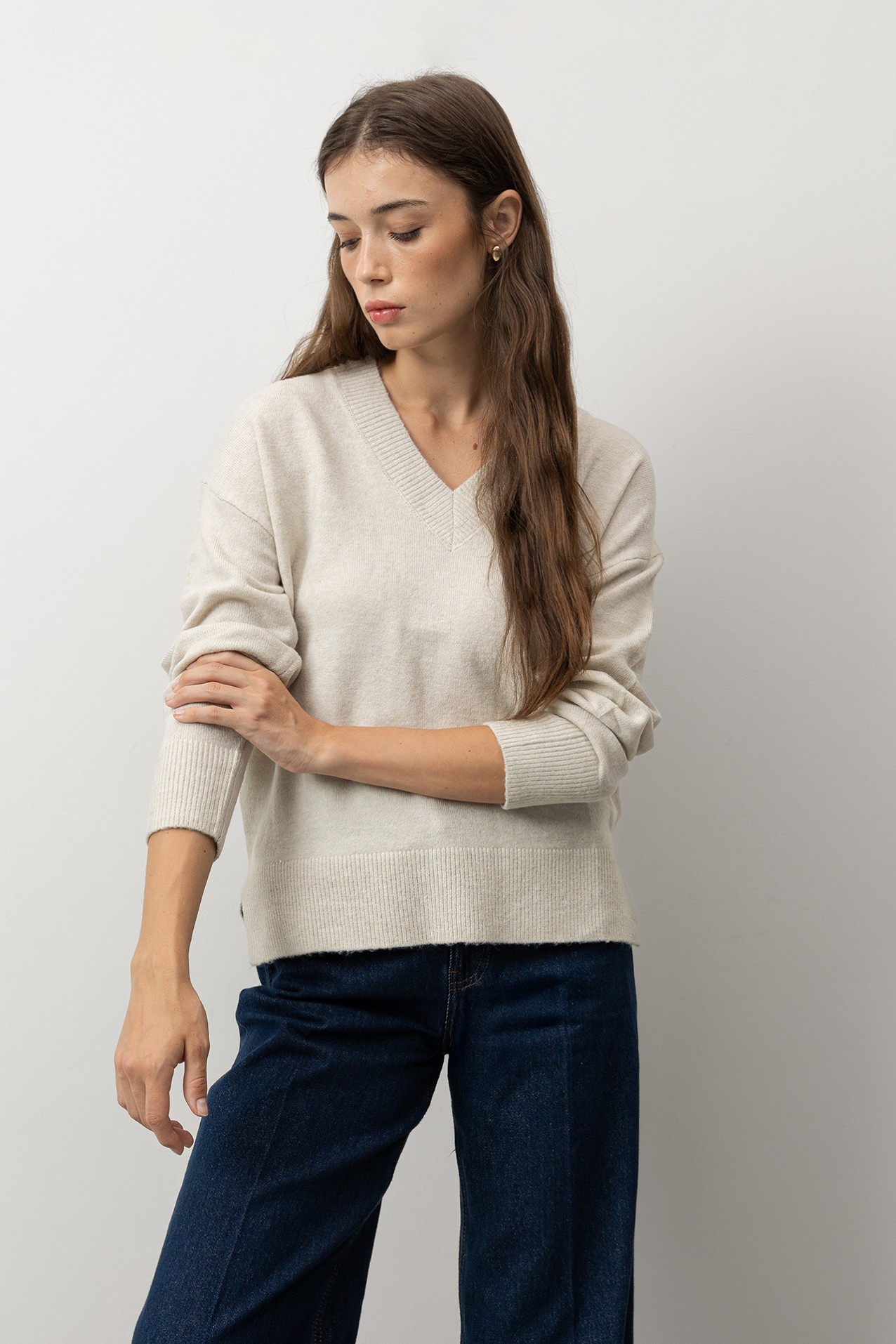 Beige V-Neck Sweater
