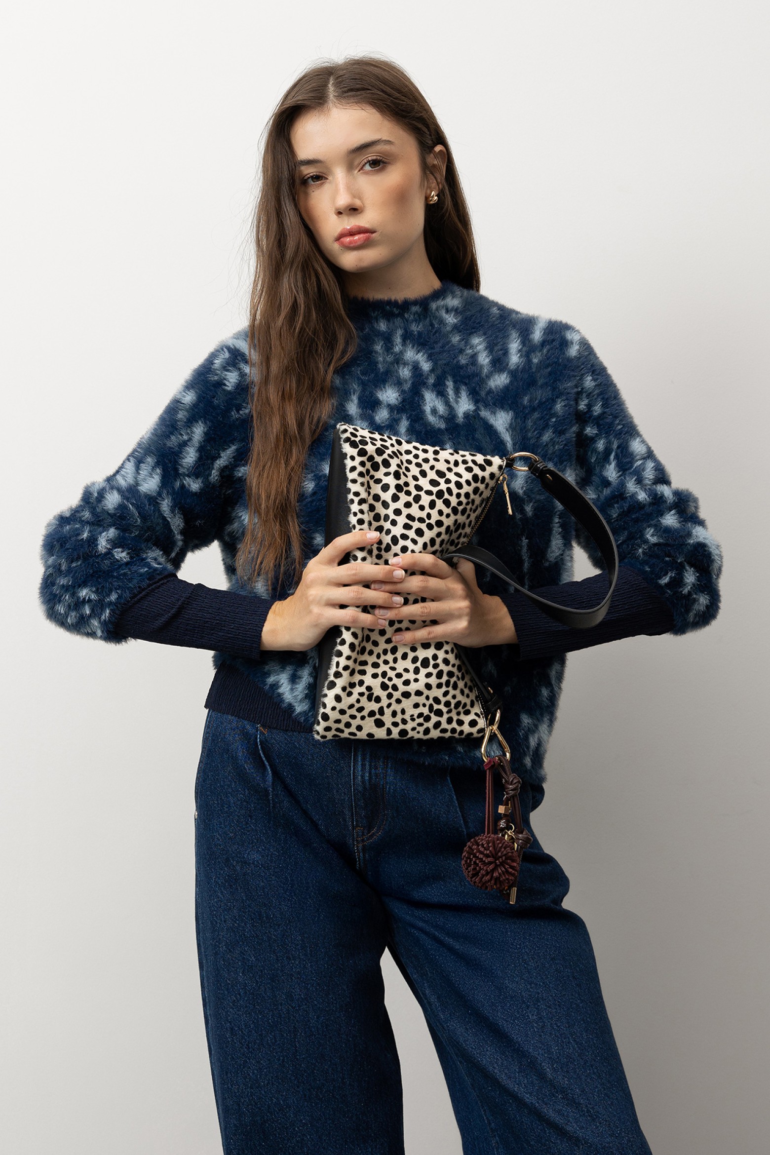 Blue Patterned Knit Sweater