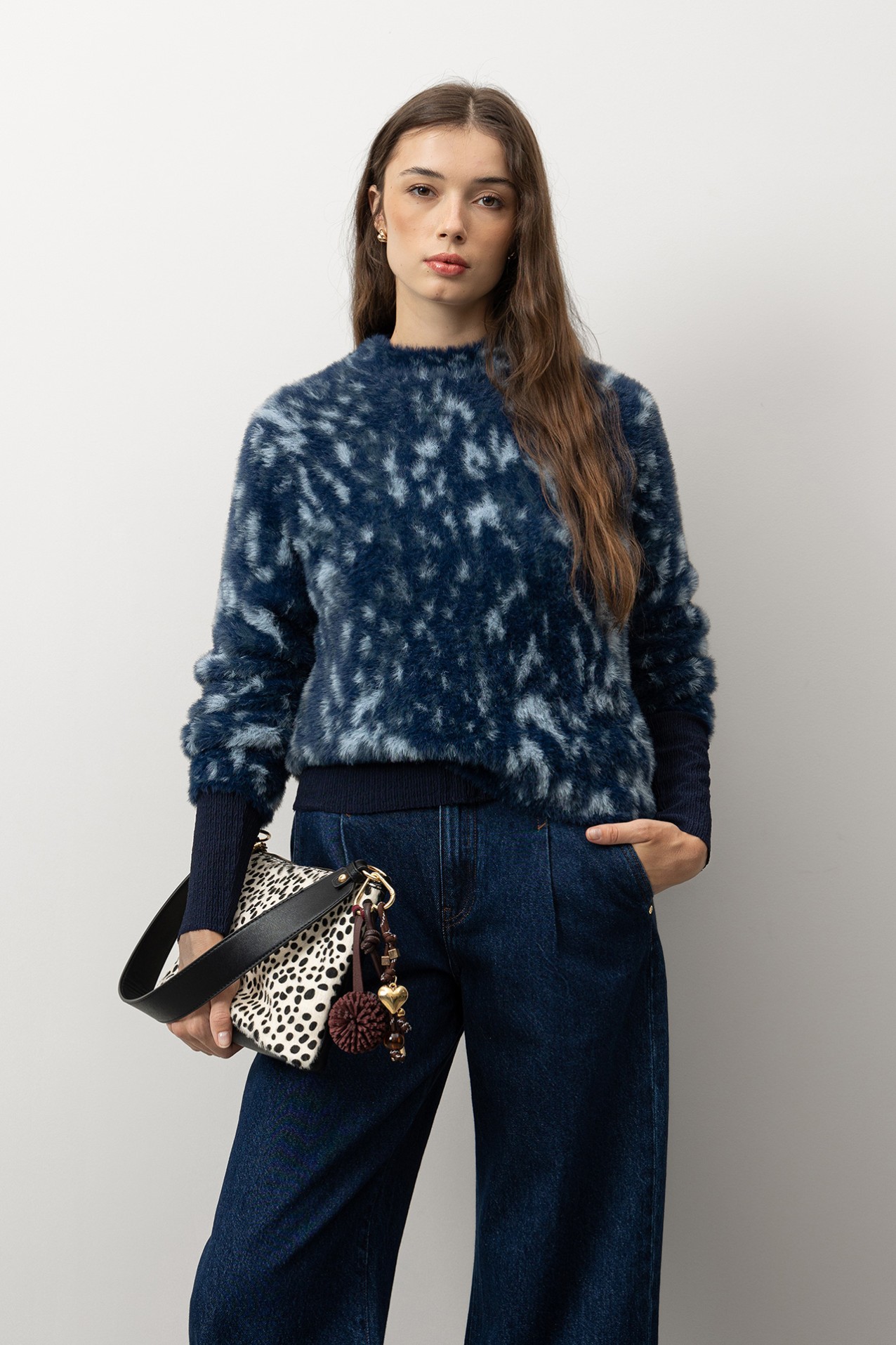 Blue Patterned Knit Sweater