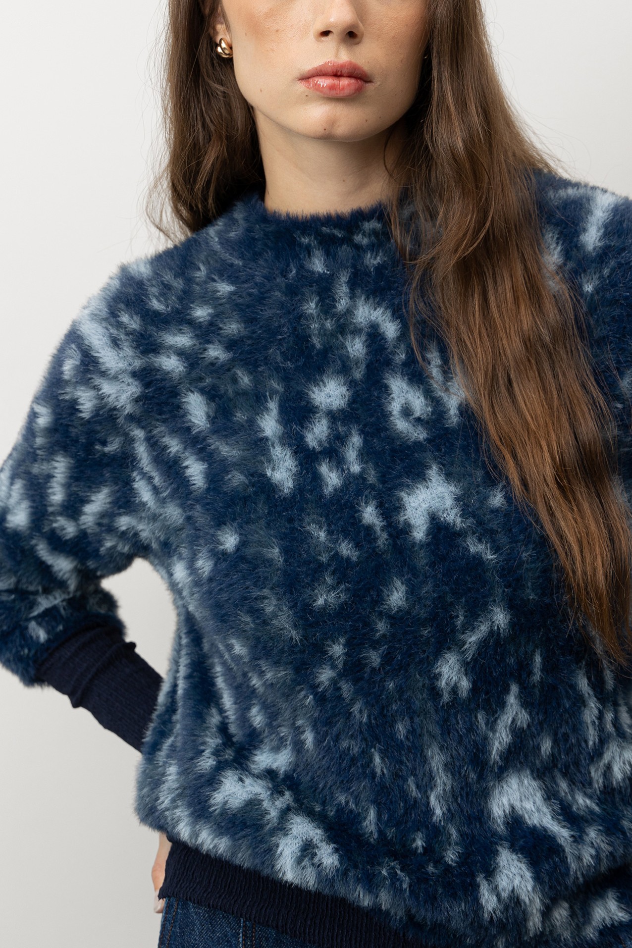 Blue Patterned Knit Sweater