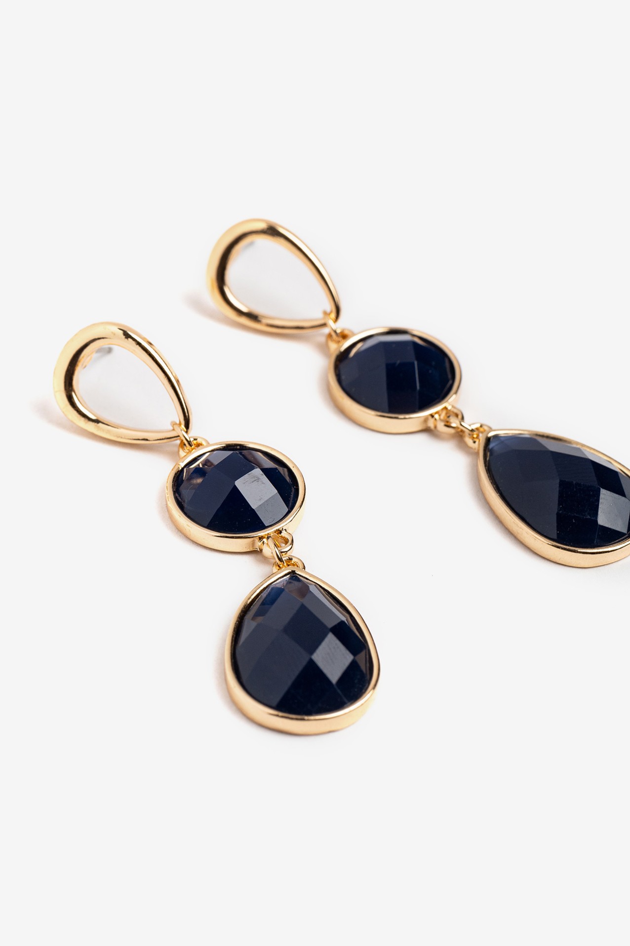 Gold Earrings with Dark Blue Stones