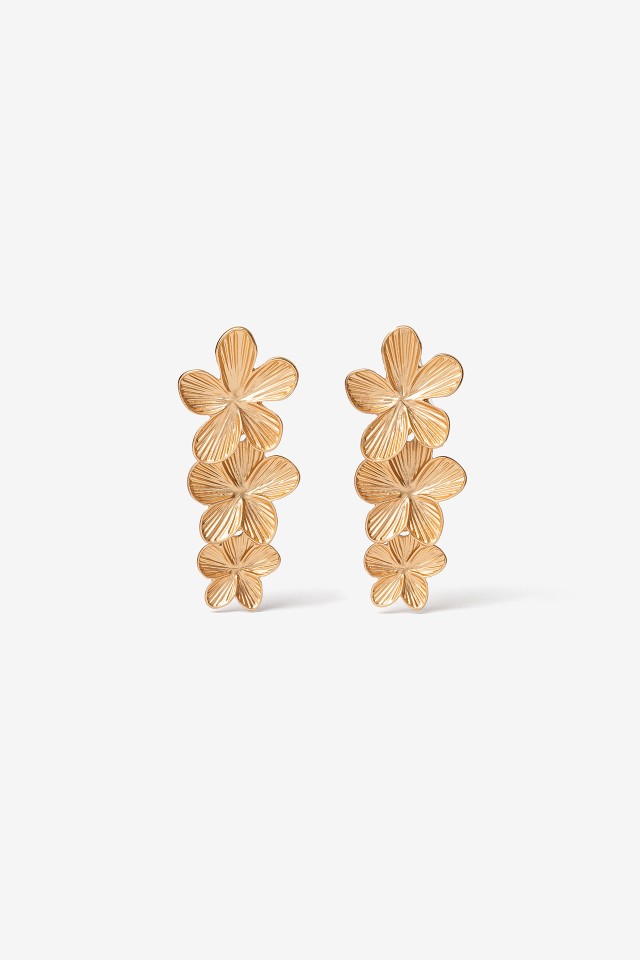 Layered Floral Gold Earrings