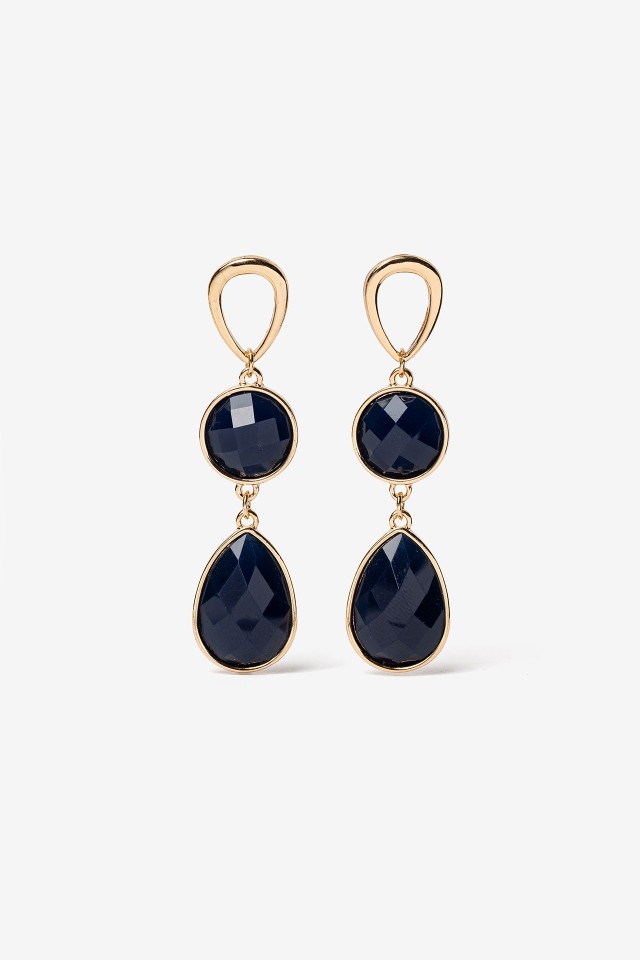 Gold Earrings with Dark Blue Stones