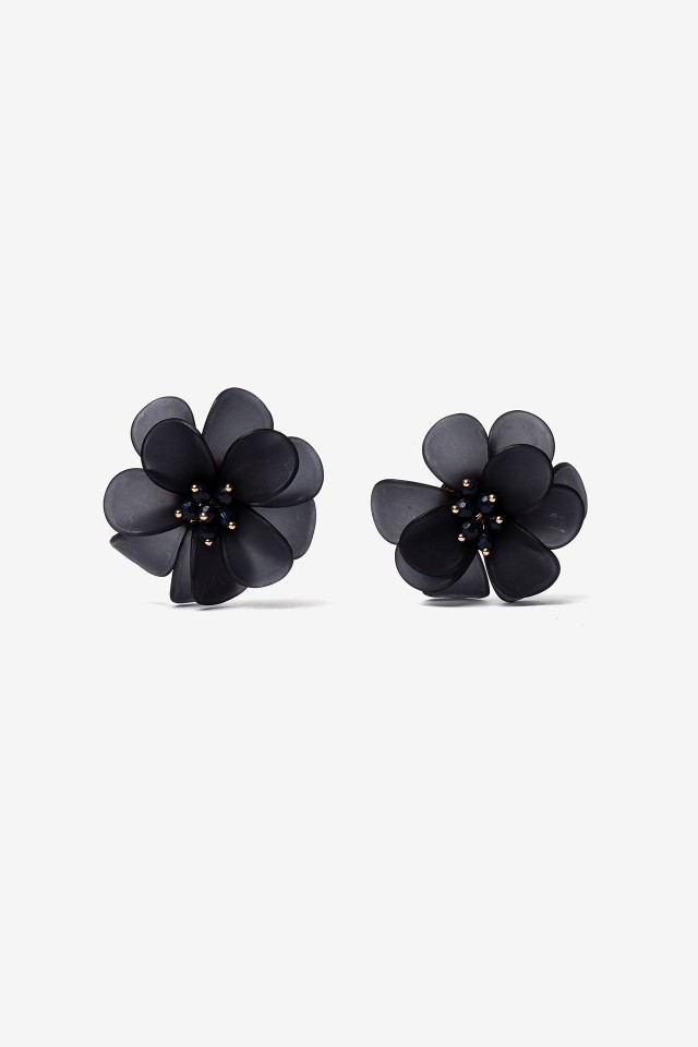 Navy Blue Floral Earrings