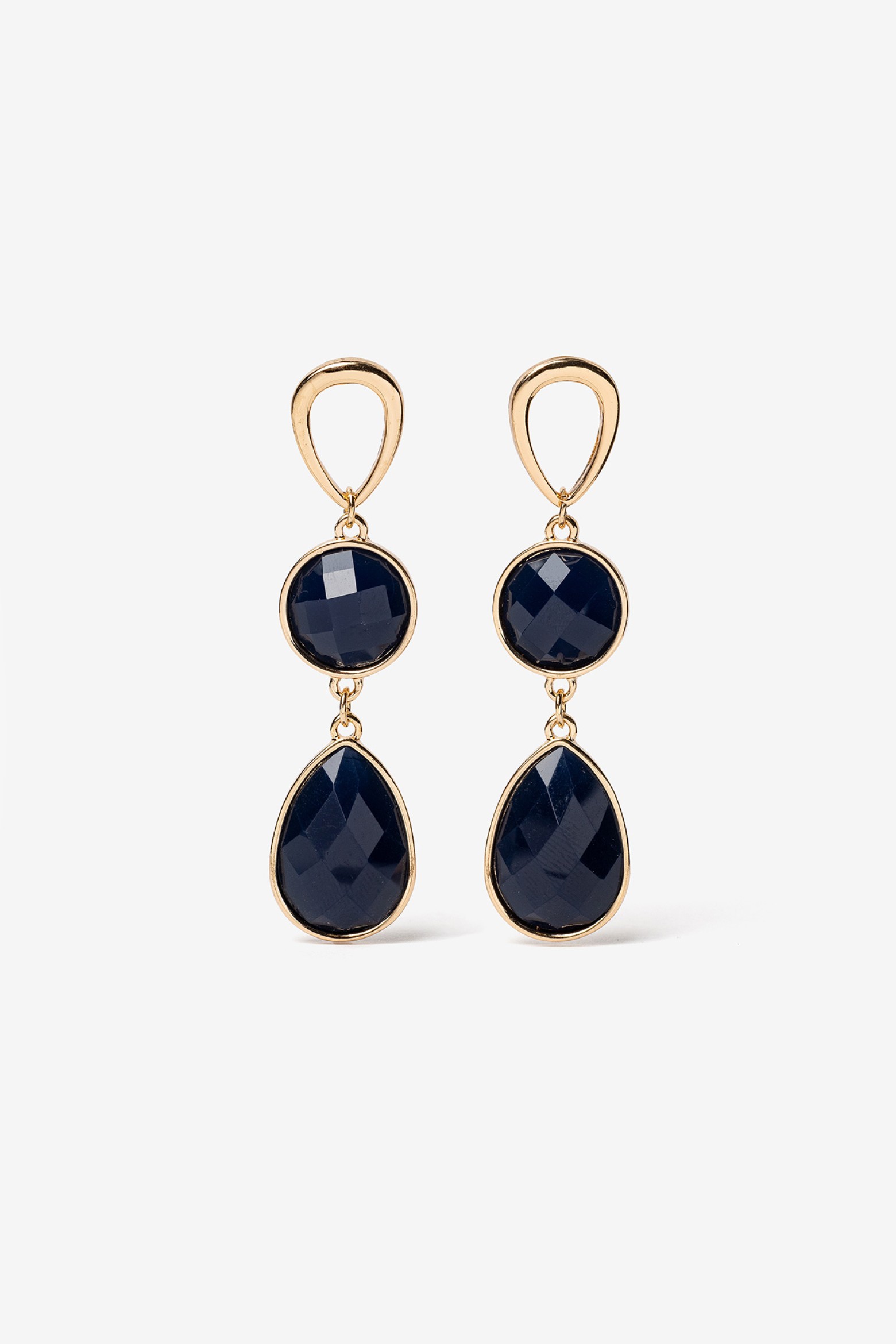 Gold Earrings with Dark Blue Stones