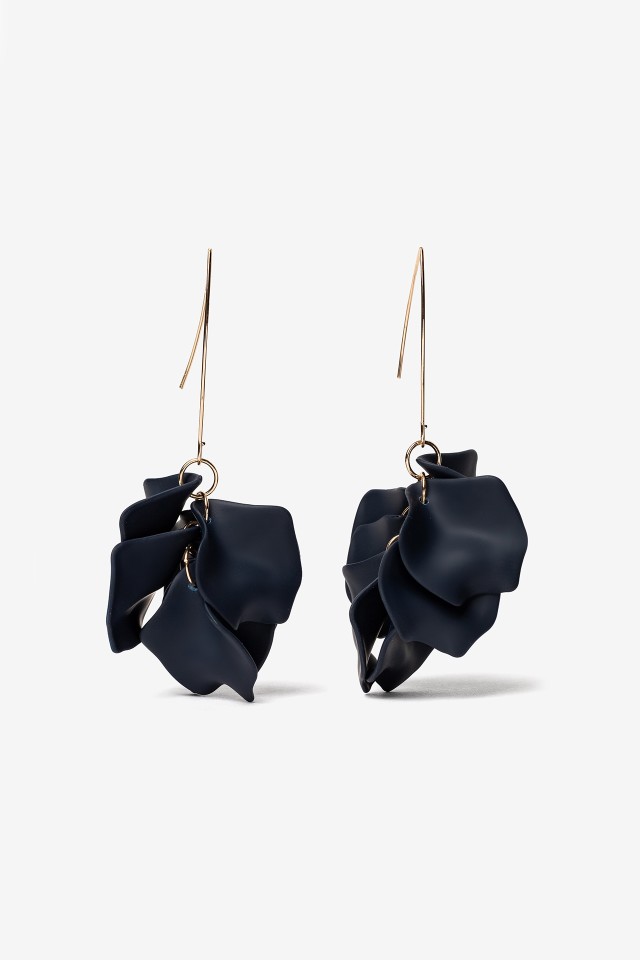 Navy Floral Drop Earrings