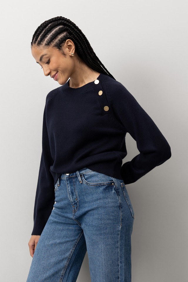 Camisola Tricotada Azul Escuro Camisola Tricotada Azul Escuro