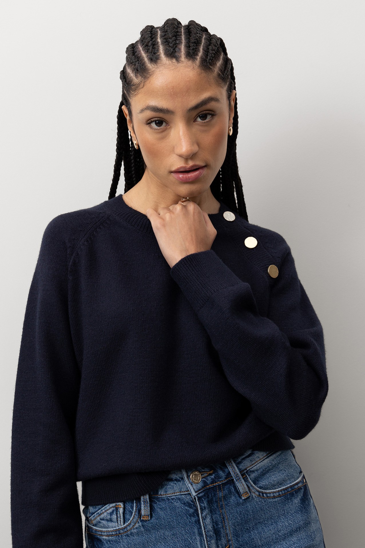 Navy Buttoned Knit Sweater