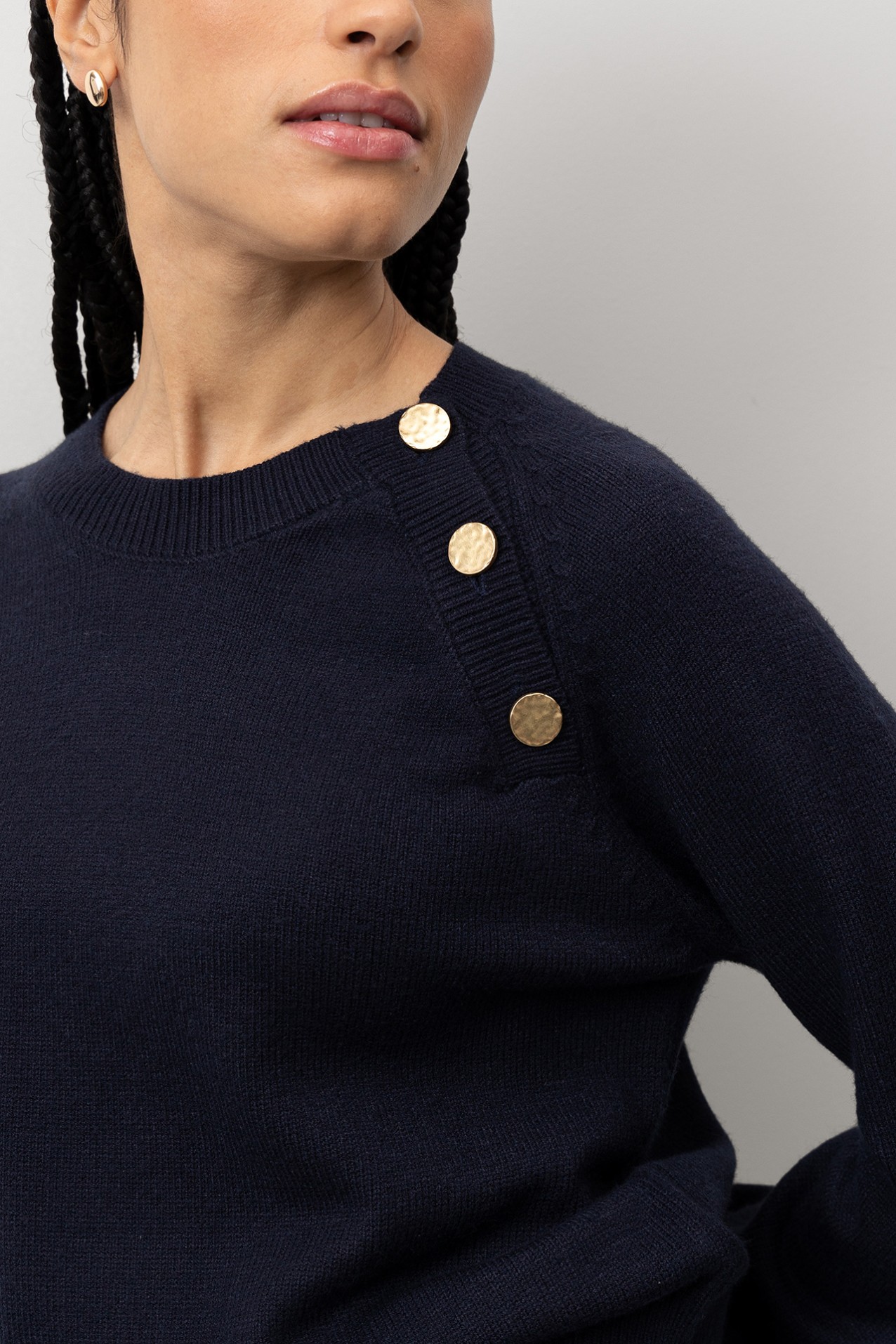 Navy Buttoned Knit Sweater