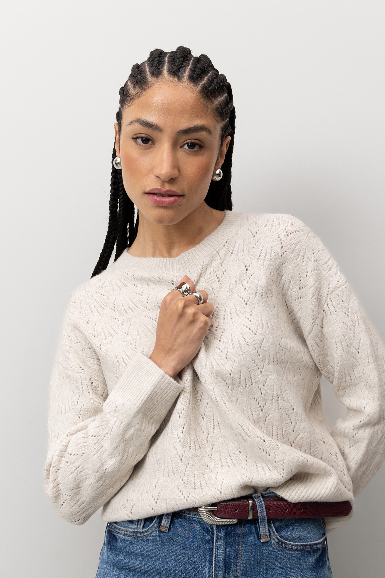 Camisola Tricotada Bege Relaxed