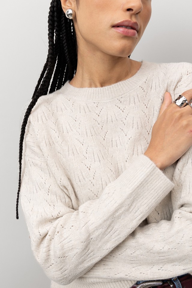 Camisola Tricotada Bege Relaxed Camisola Tricotada Bege Relaxed