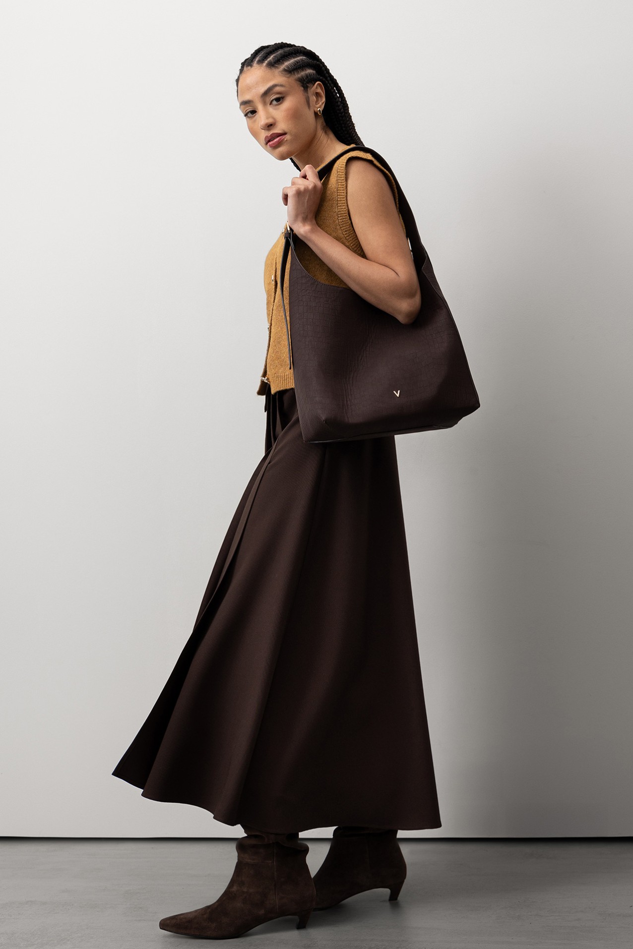 Saia Midi Plissada Castanha