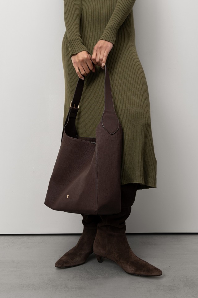 Brown Textured Handbag