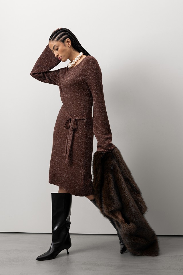 Elegant Brown Knit Dress