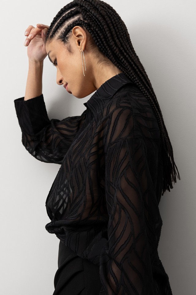 Black Sheer Relaxed Shirt Black Sheer Relaxed Shirt