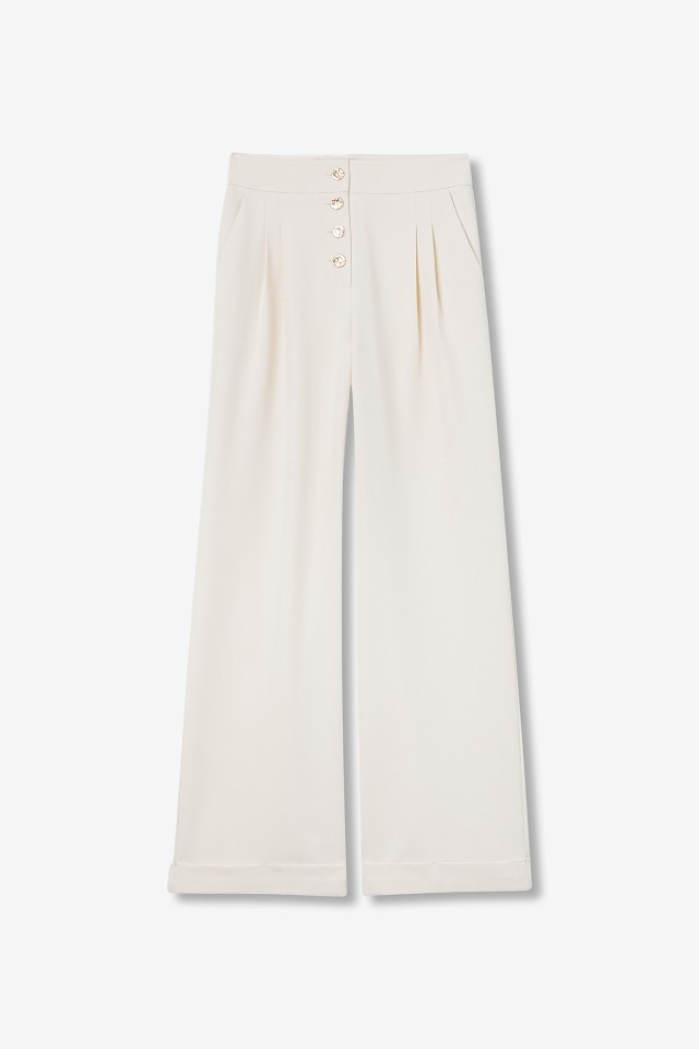 Calça Wide Leg Botões Metálicos Calça Wide Leg Botões Metálicos