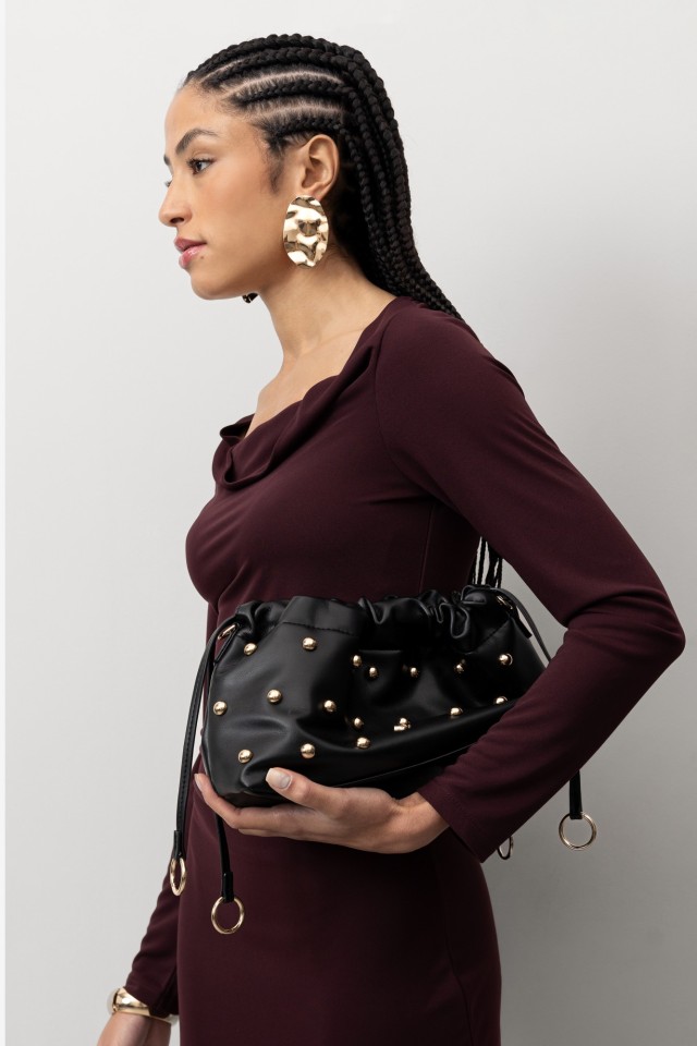 Black Studded Party Clutch