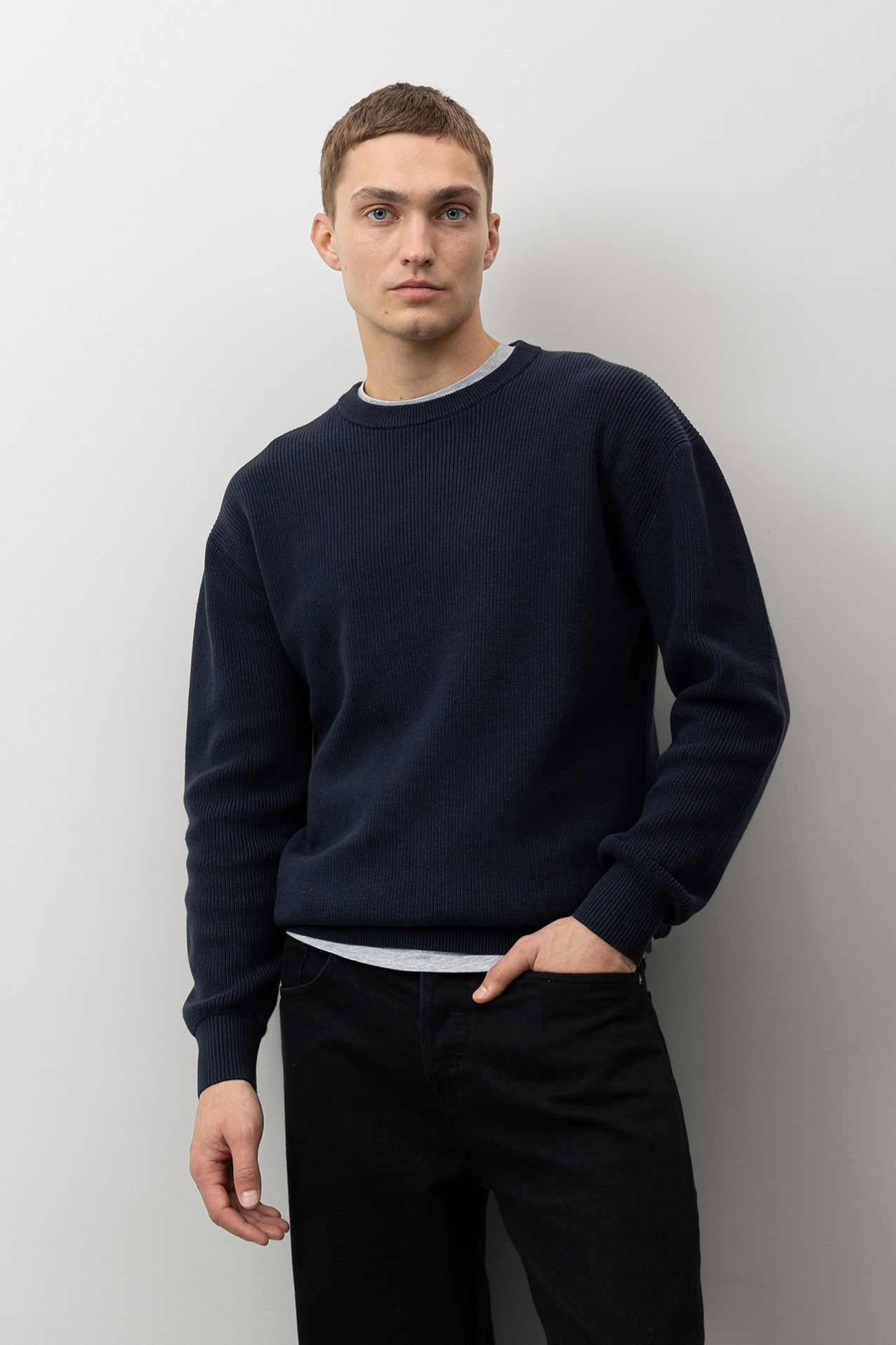 Navy Knitted Long Sleeve Sweater