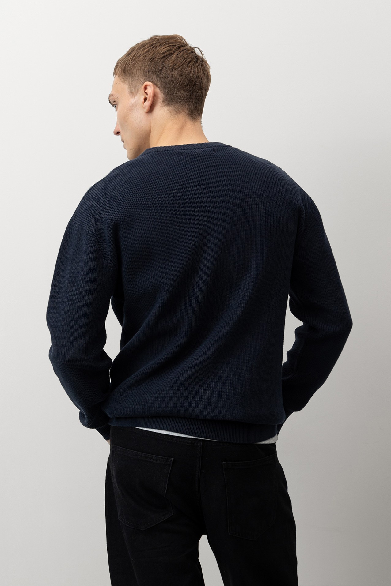 Navy Knitted Long Sleeve Sweater