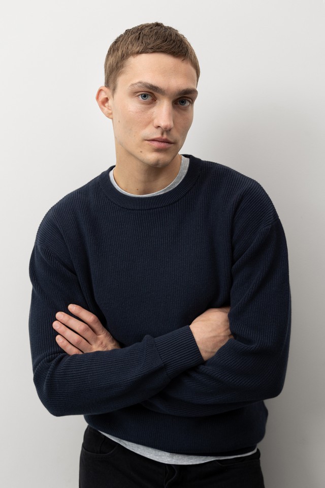 Navy Knitted Long Sleeve Sweater