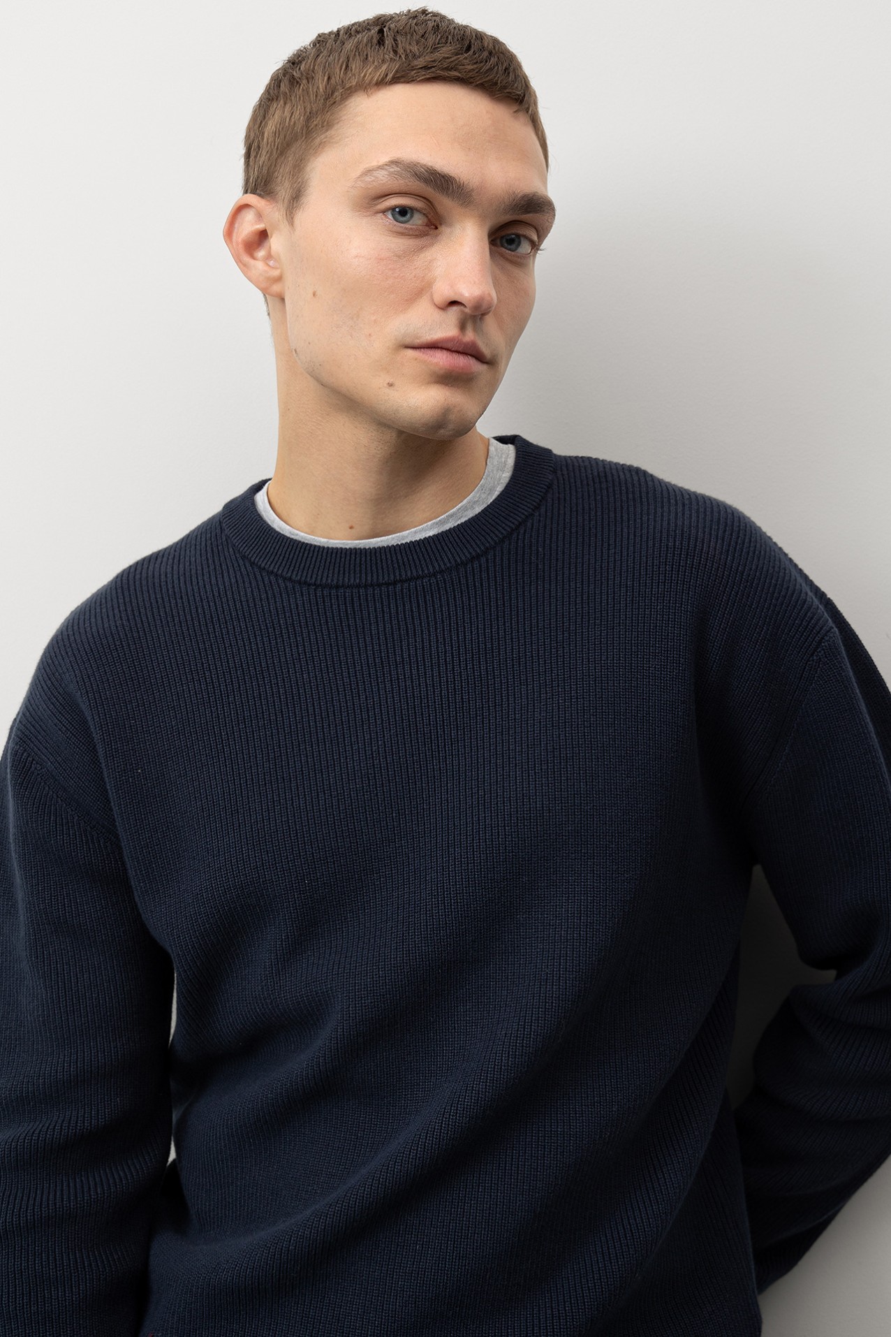 Navy Knitted Long Sleeve Sweater