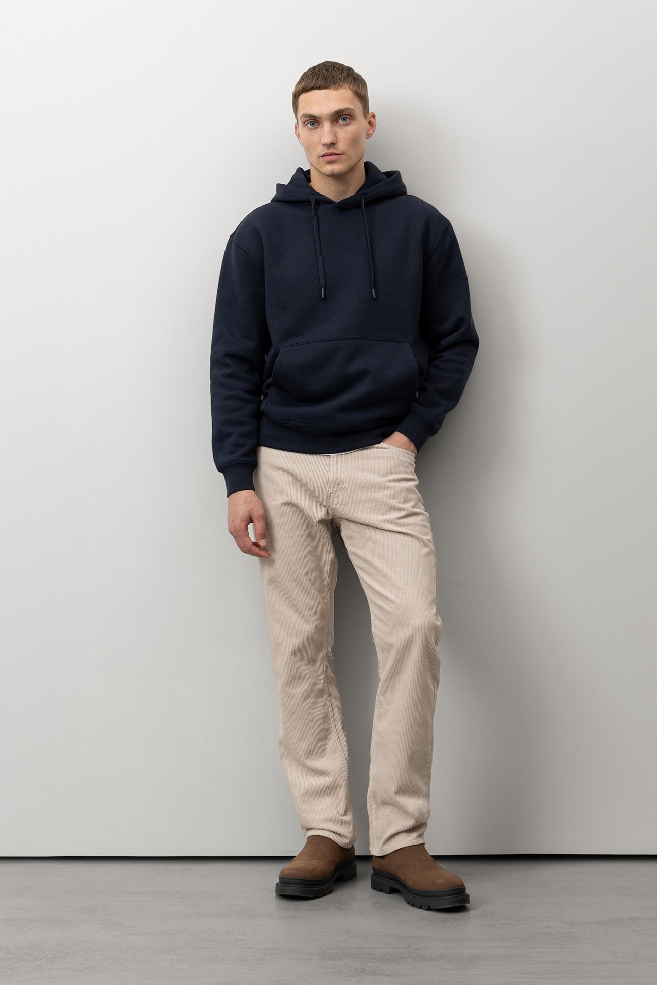 Beige Straight-Leg Trousers