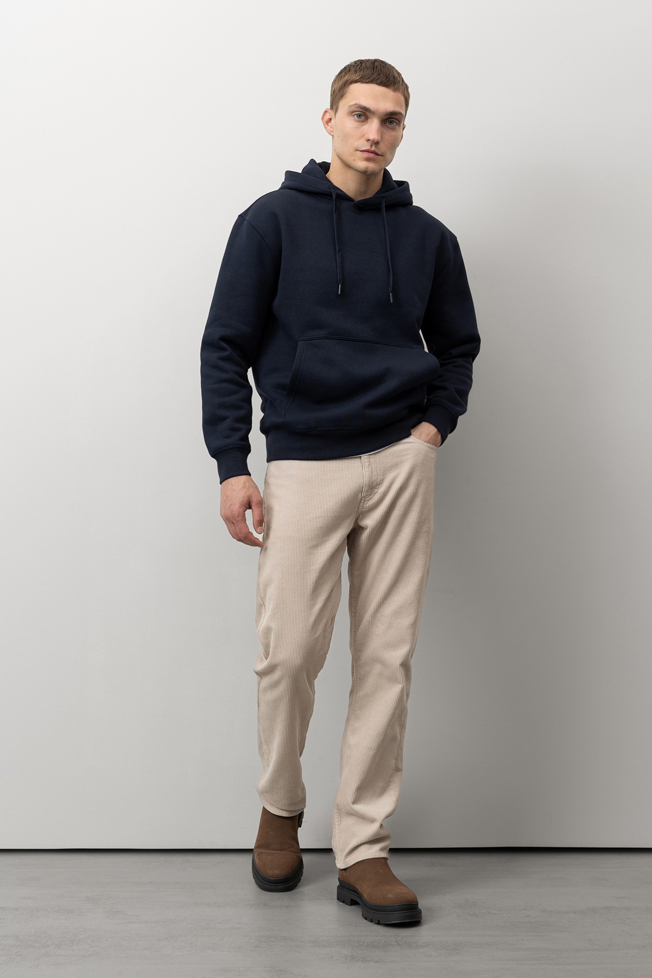 Beige Straight-Leg Trousers