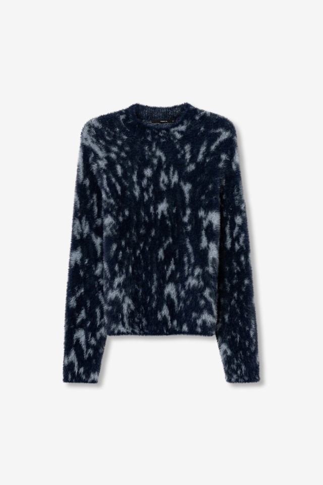 Blue Patterned Knit Sweater