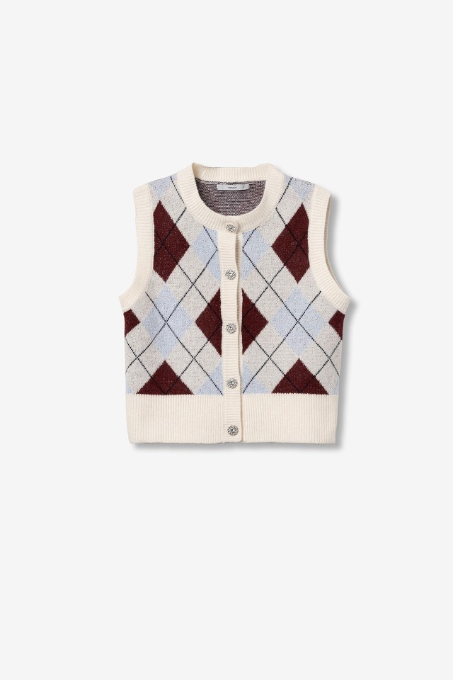 Sleeveless Argyle Cardigan