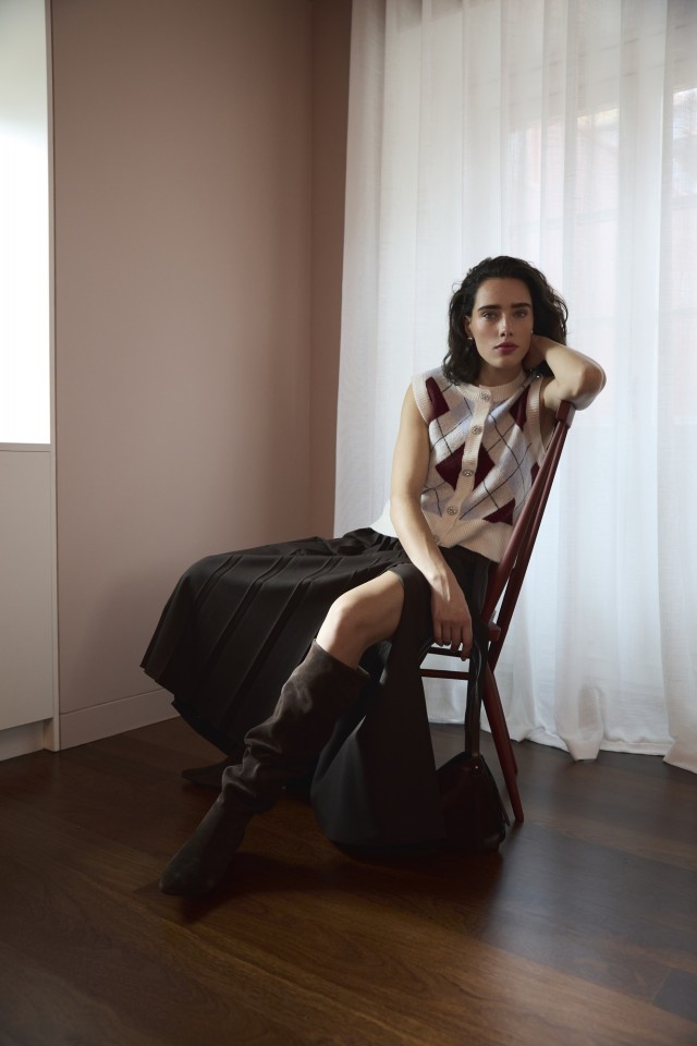 Brown Pleated Midi Skirt