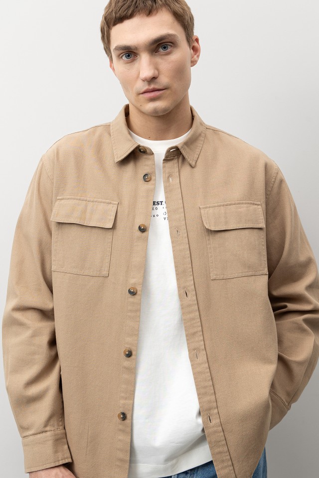 Relaxed Brown Long Sleeve Shirt