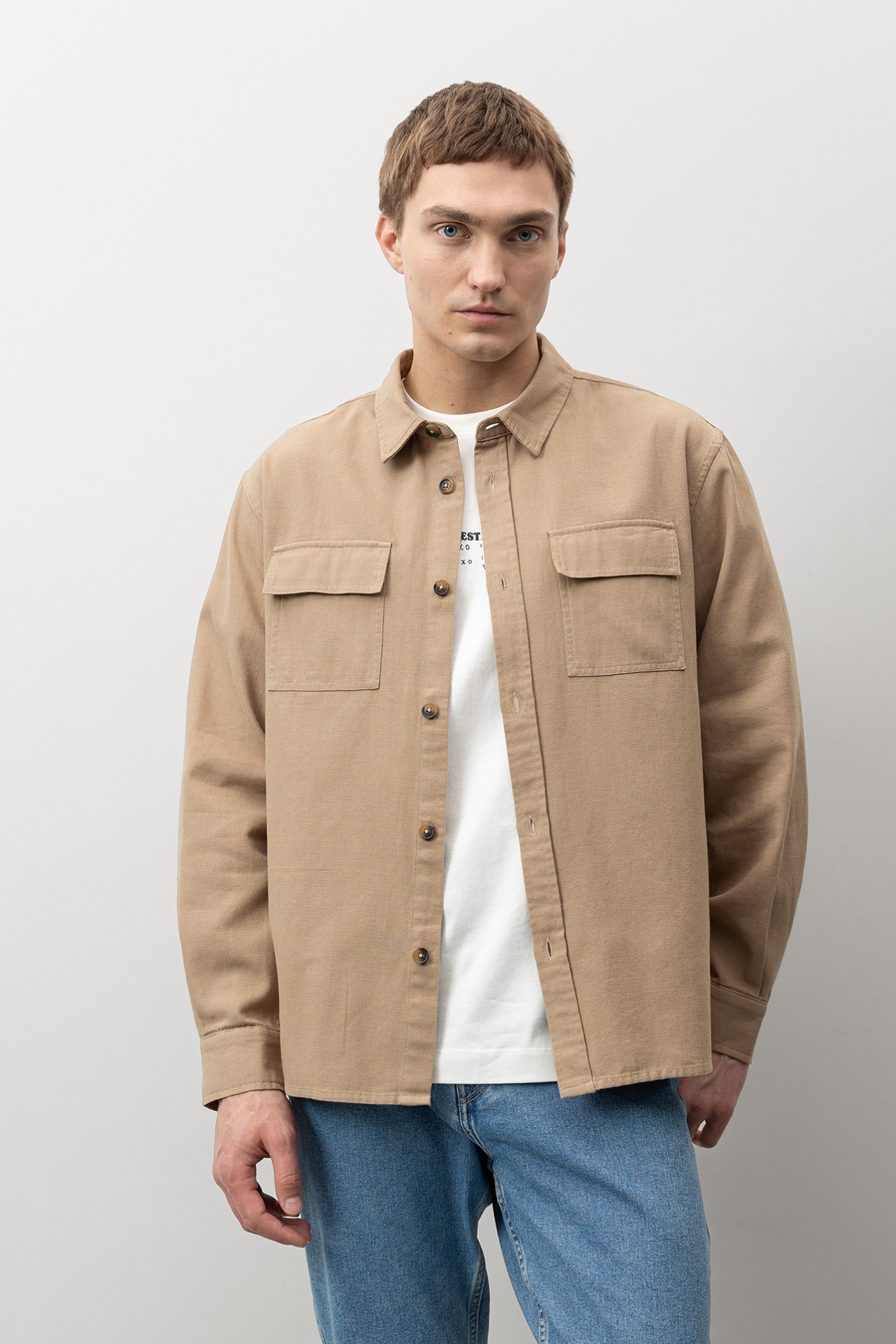 Relaxed Brown Long Sleeve Shirt