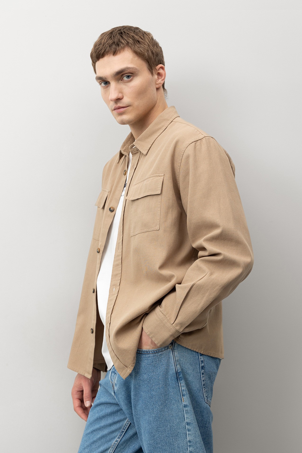 Relaxed Brown Long Sleeve Shirt