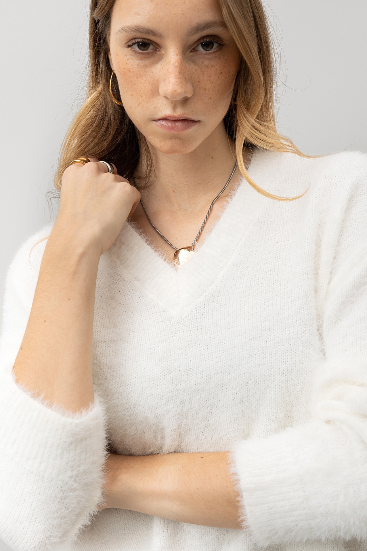 Beige V-Neck Sweater