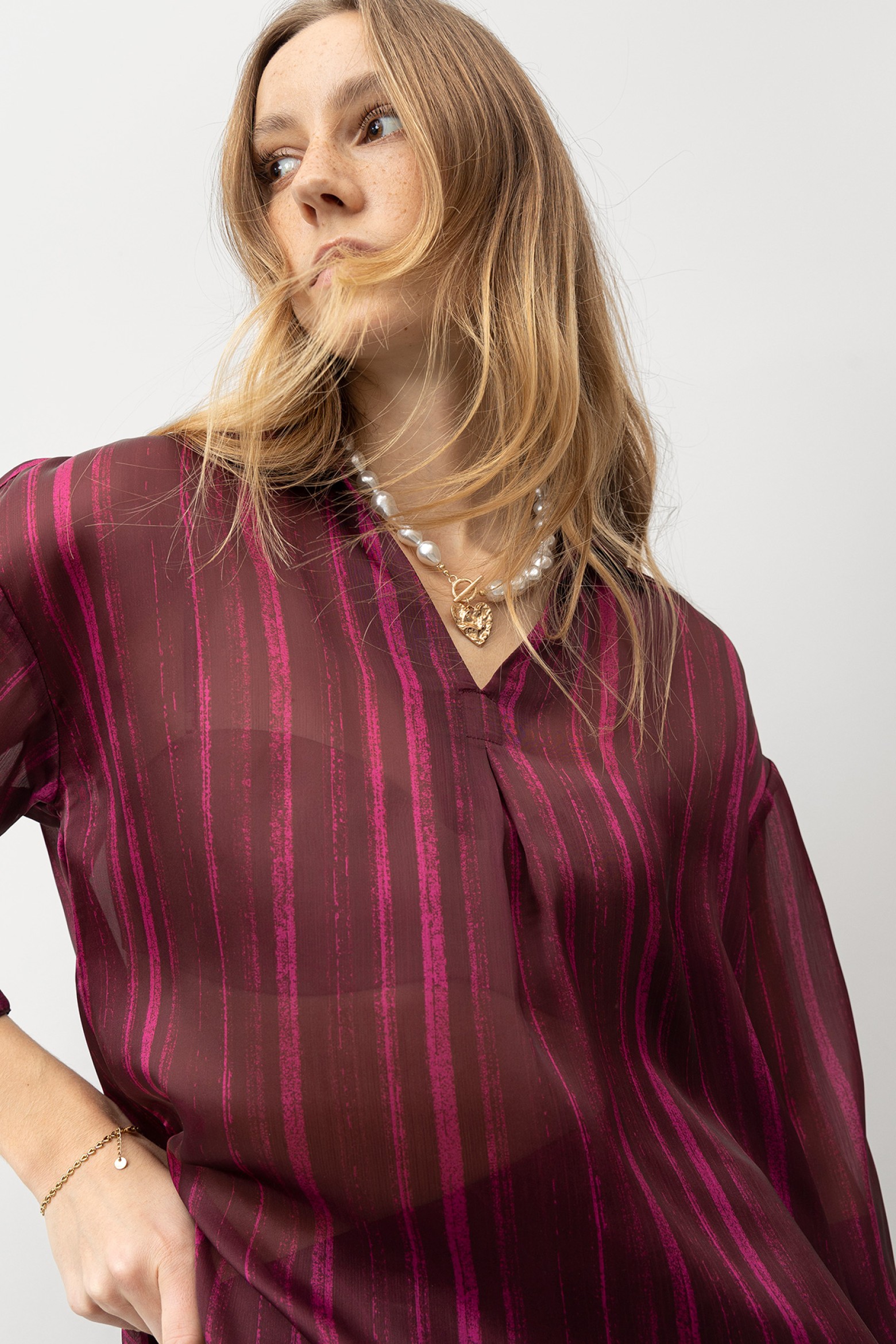 Red Striped Long Sleeve Blouse