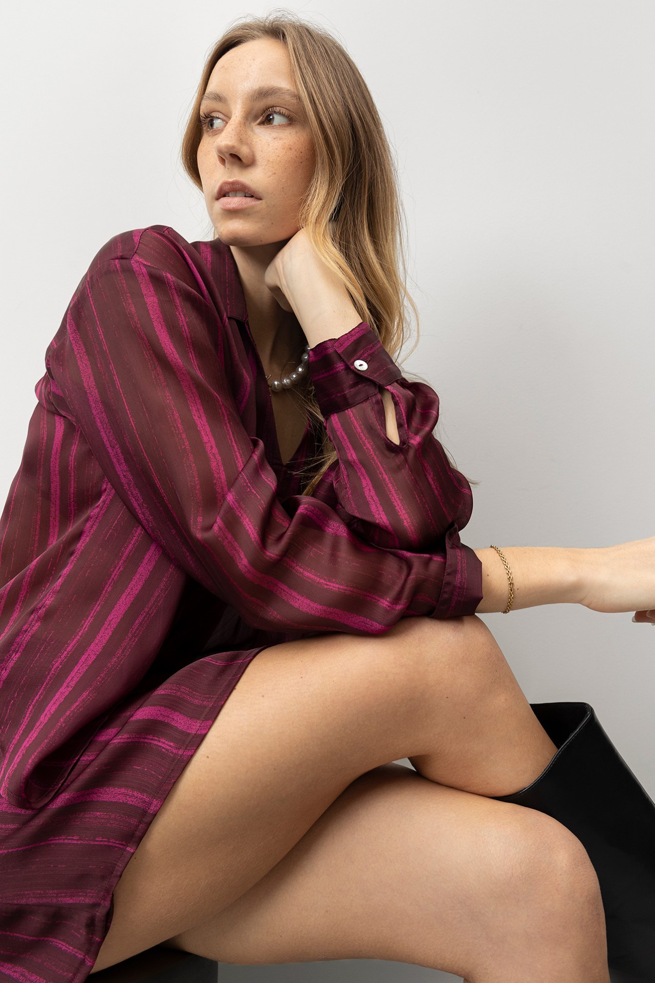 Red Striped Long Sleeve Blouse