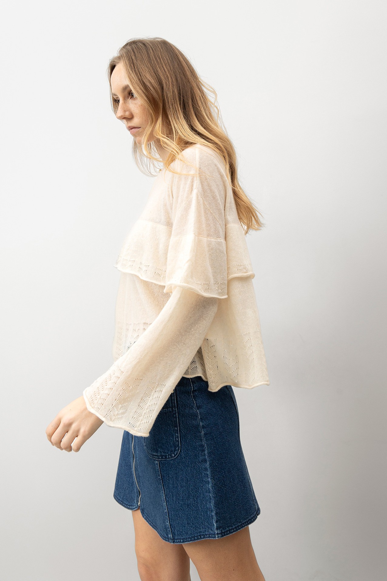 Beige Ruffled Knit Sweater