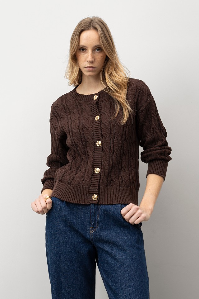 Brown Cable Knit Cardigan