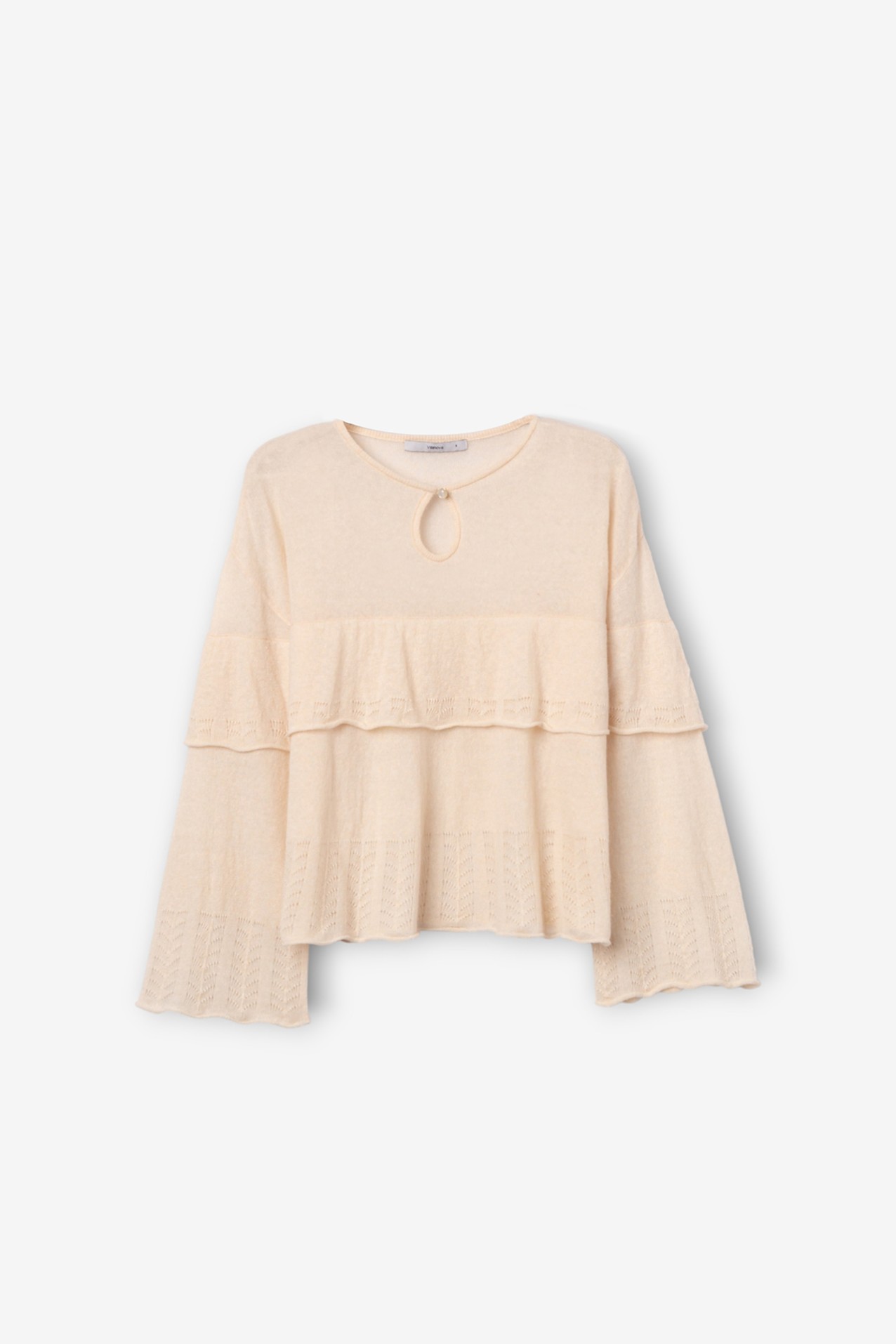 Beige Ruffled Knit Sweater