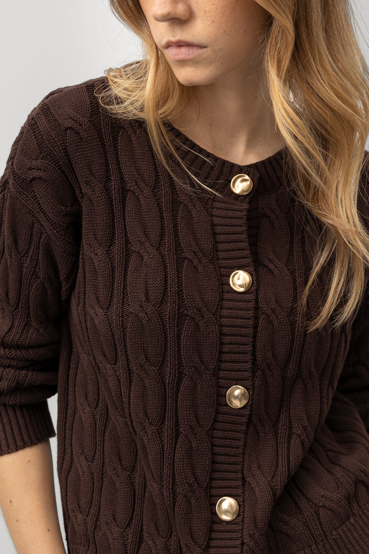 Brown Cable Knit Cardigan