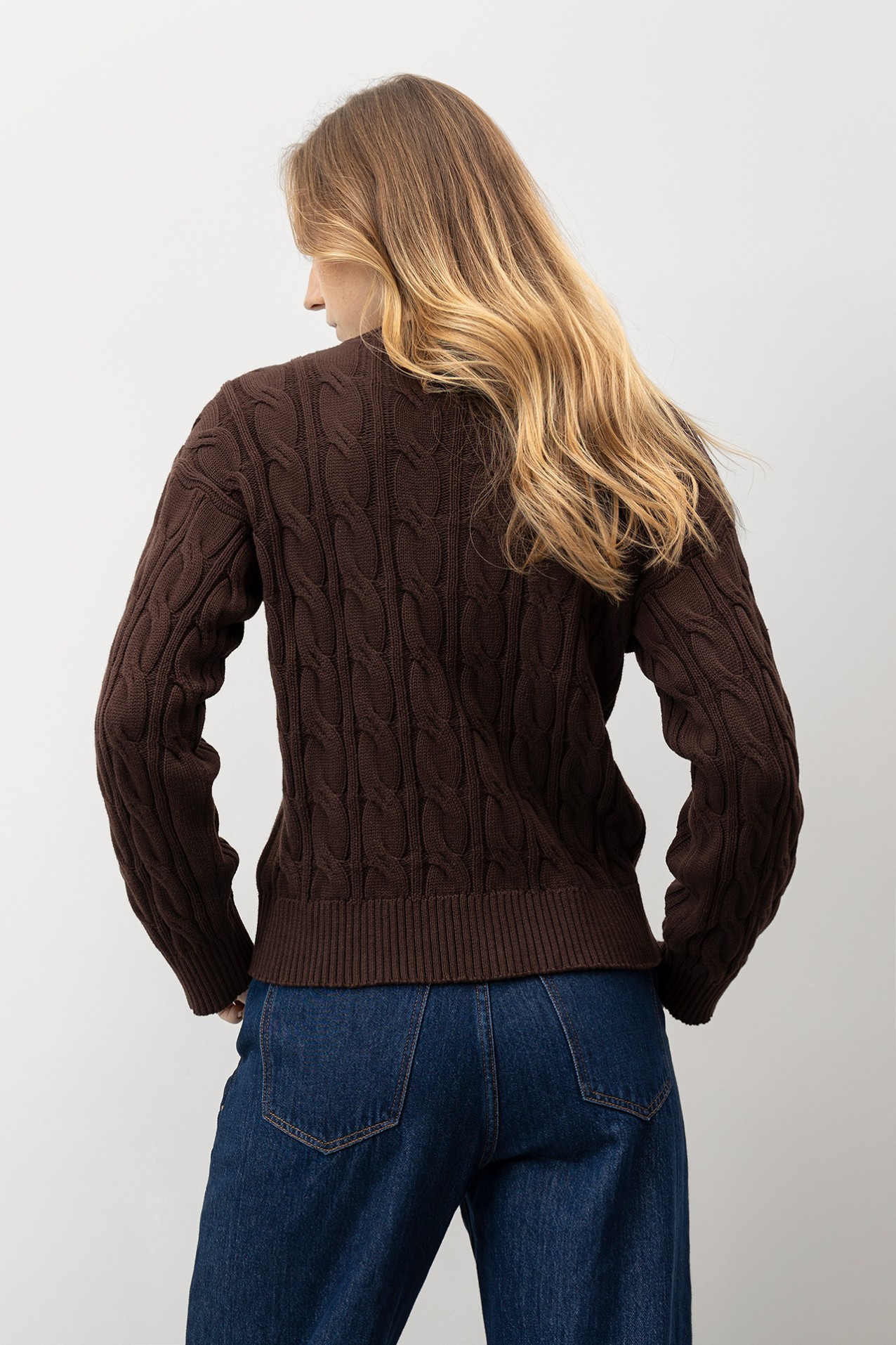 Brown Cable Knit Cardigan