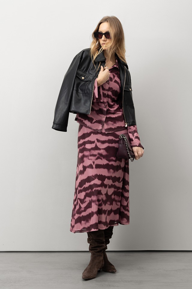 Abstract Pink Midi Skirt