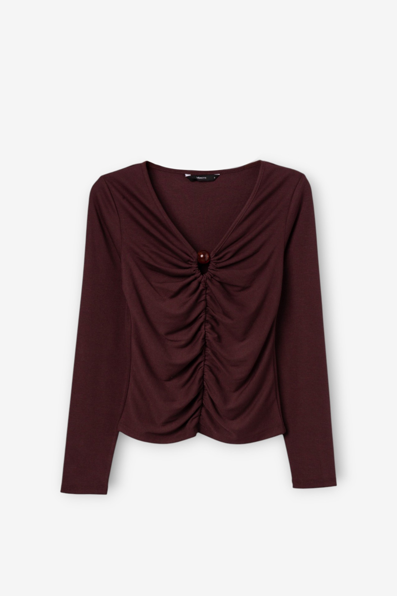 Brown Ruched Long Sleeve Tee