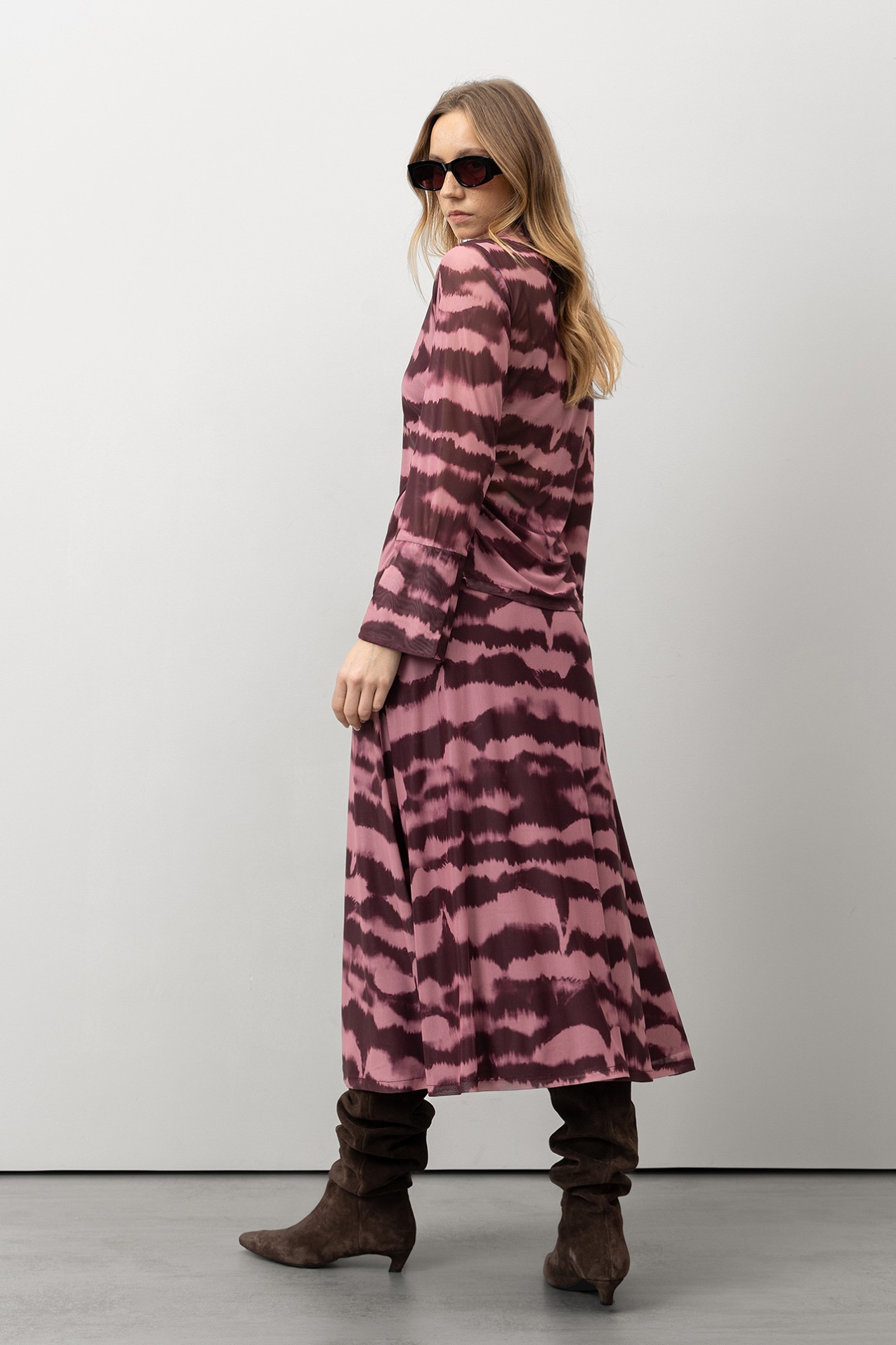 Abstract Pink Midi Skirt