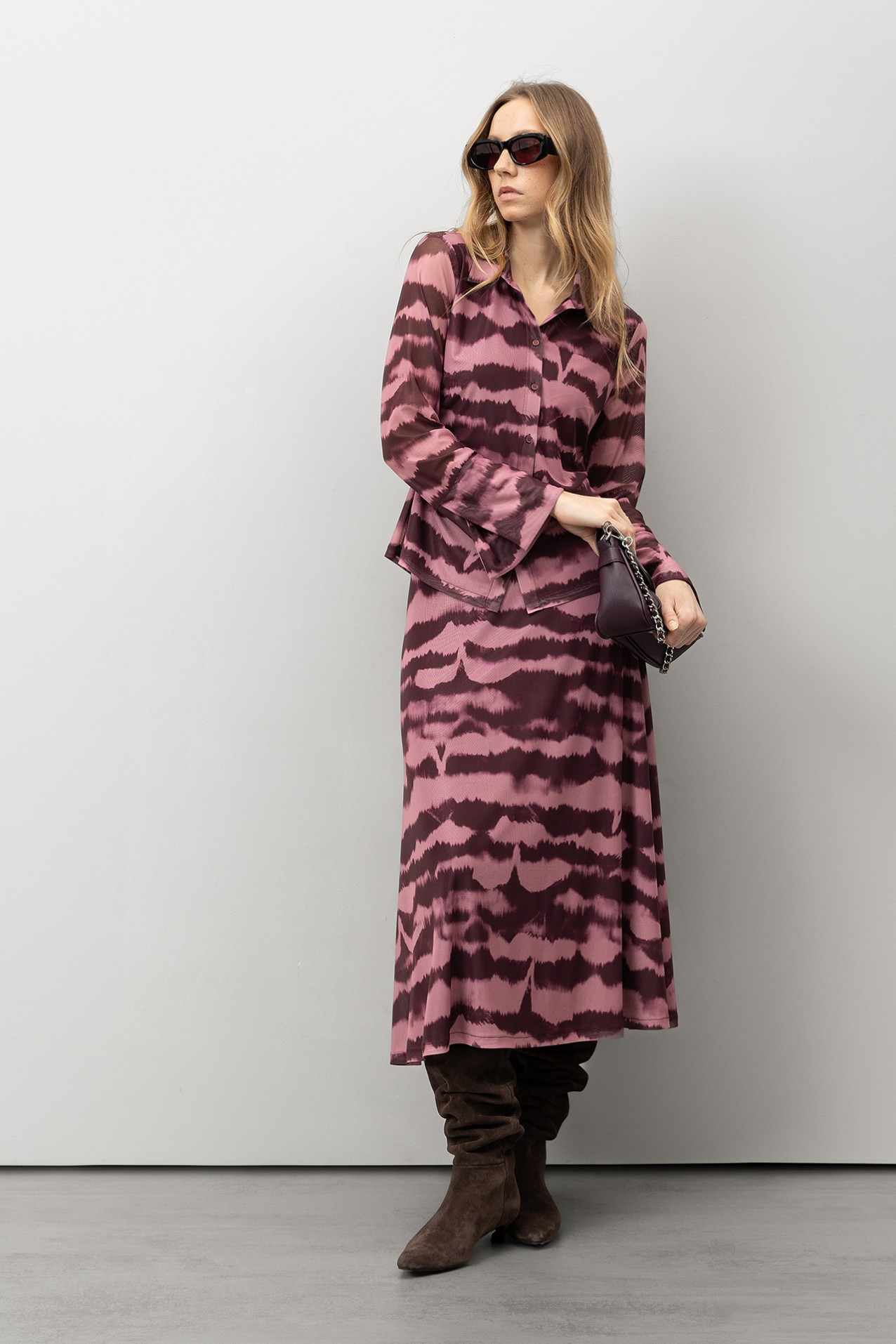 Abstract Pink Midi Skirt