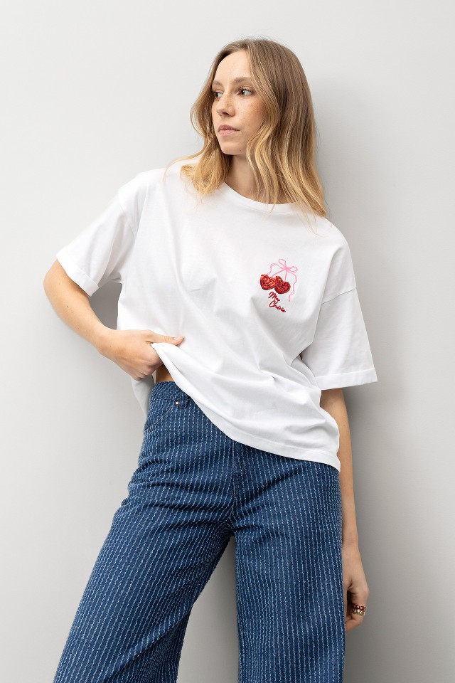 White Cherry Embroidered Tee White Cherry Embroidered Tee
