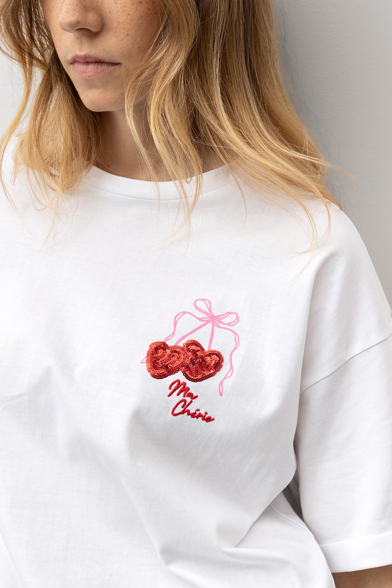 White Cherry Embroidered Tee